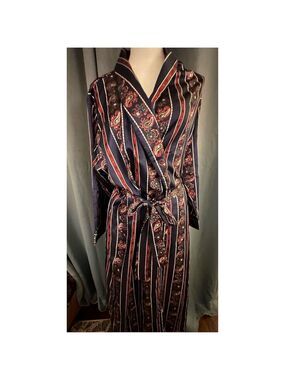Moments Women's Vintage Striped Paisley Satin Kimono Robe M Multicolor